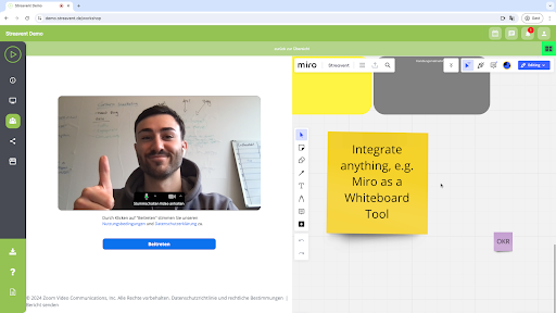 Hier sieht man die interaktiven Netzwerkräume von der Event Plattform von Streavent. Hier können Teilnehmer einer Veranstaltung Netzwerken oder in einen direkten Austausch mit dem Speaker oder Veranstalter gehen.